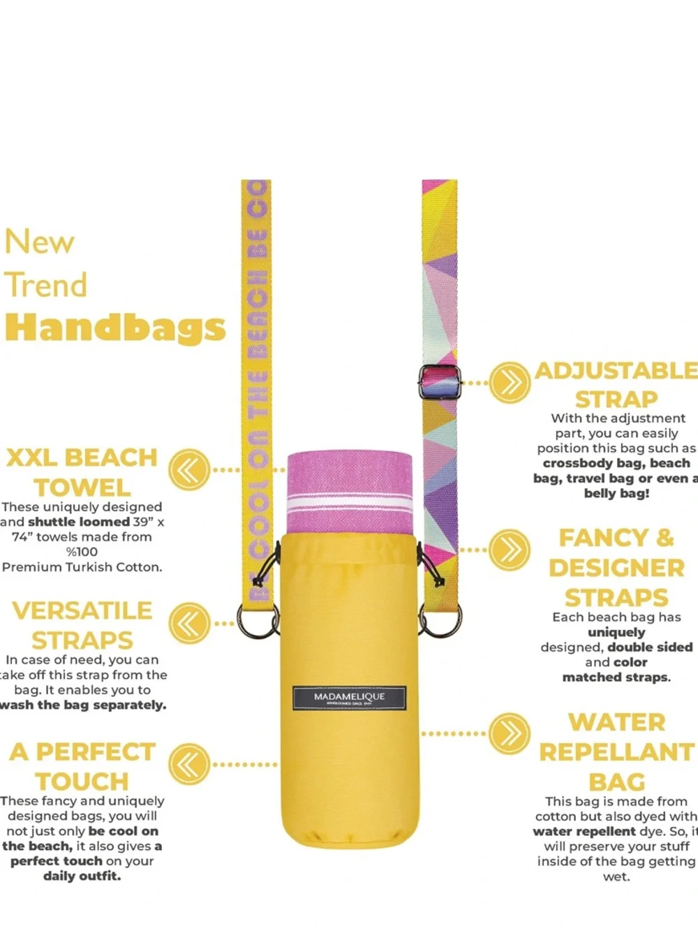 Turkish Beach Towel with Yellow and White Stripes and Bag